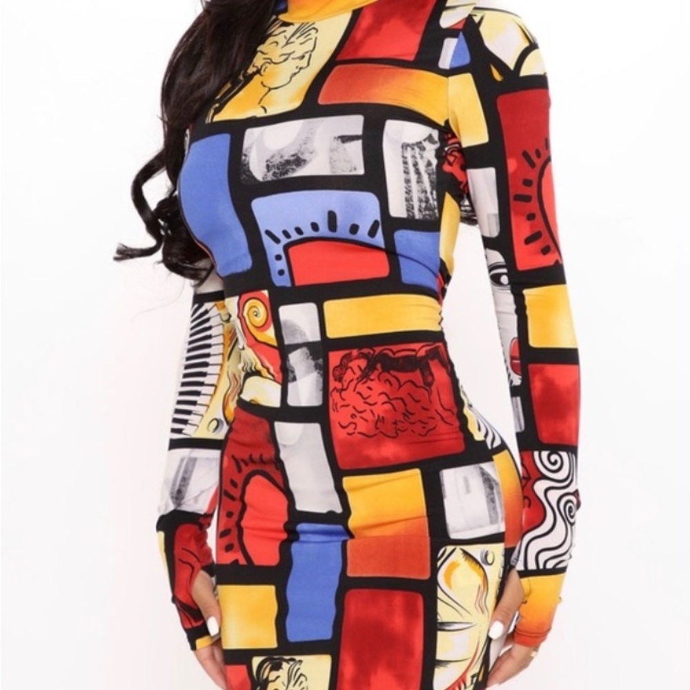 Colorful Geometric Long Sleeve Dress
